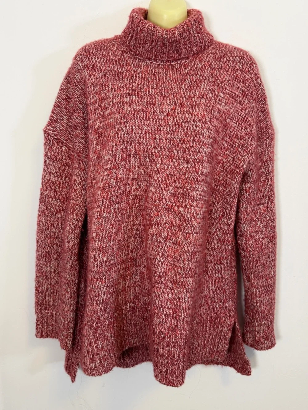 J. Crew Red and White Wool Knit Turtleneck Sweater